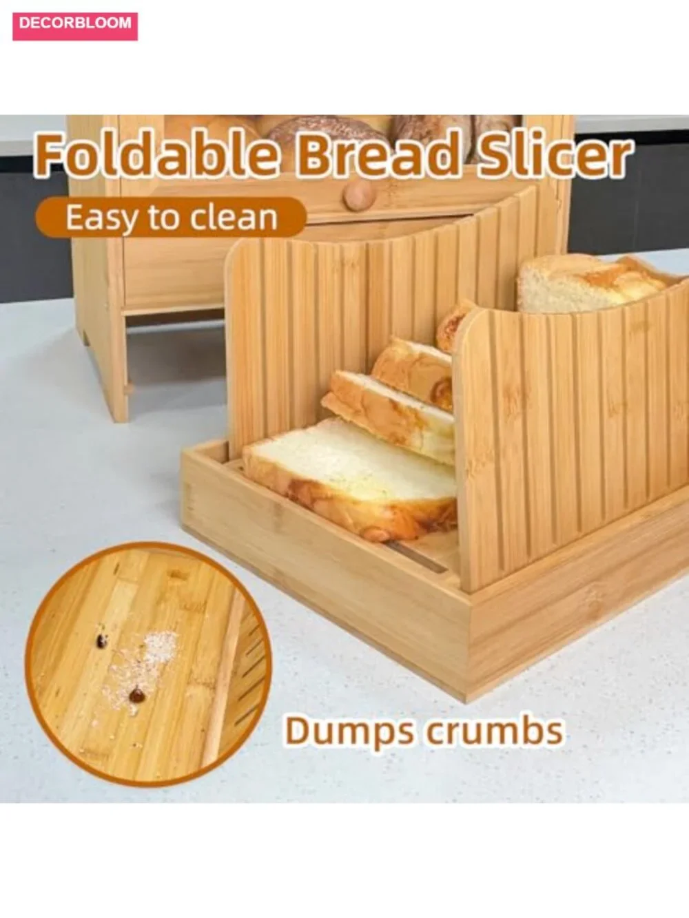 Bamboo Bread Box with Slicer and Display Window for Kitchen Countertop